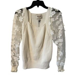 Industry White Sweater with Floral Lace Sleeves size small